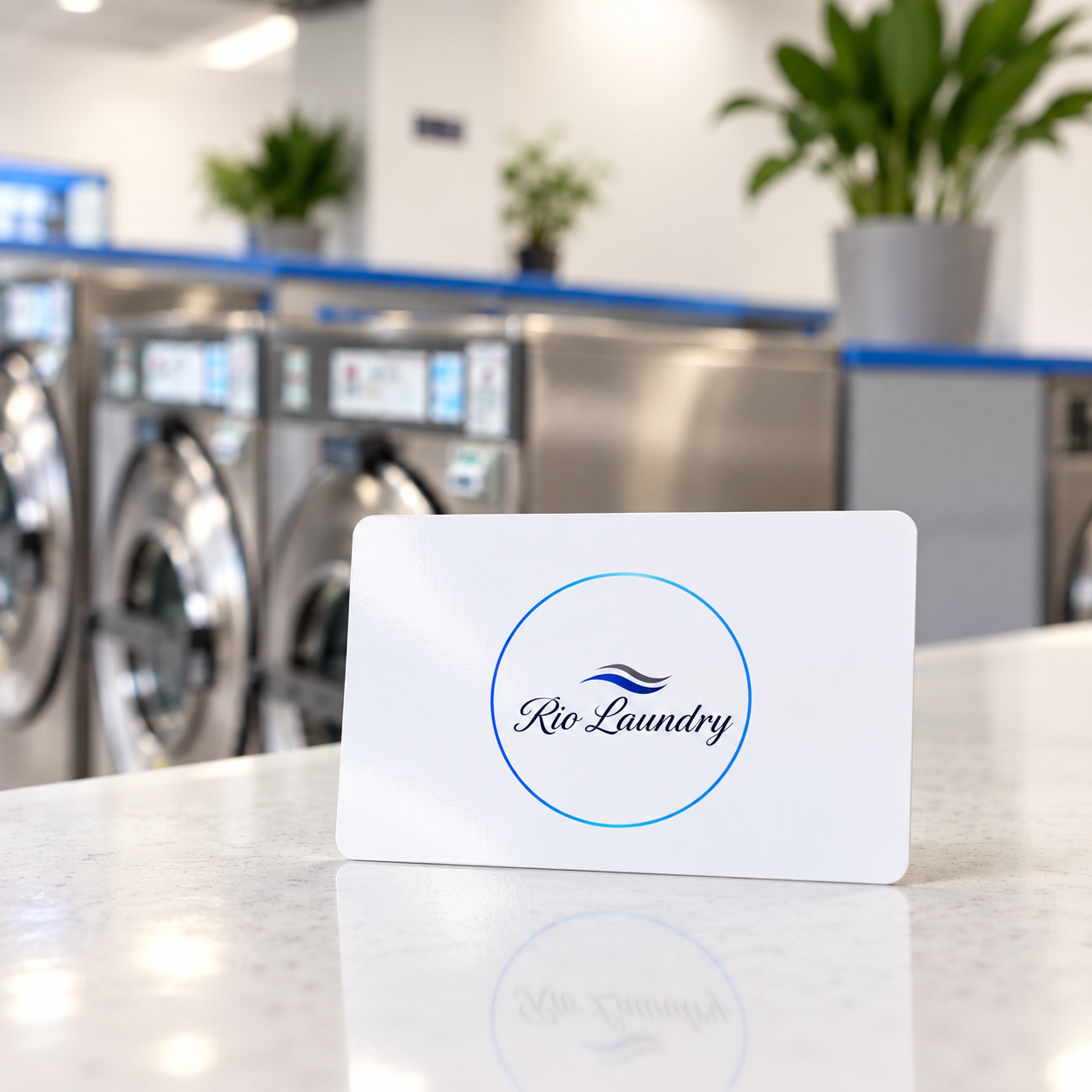Reloadable Rio Laundry card with Rio Laundry logo